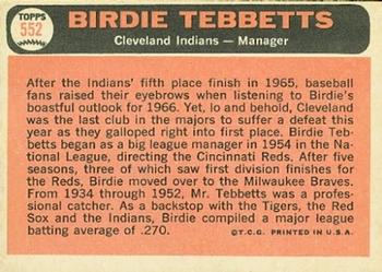 1966 Topps #552 Birdie Tebbetts Back