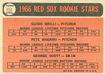 1966 Topps #558 Red Sox 1966 Rookie Stars (Guido Grilli / Pete Magrini / George Scott) Back