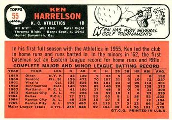 1966 Topps #55 Ken Harrelson Back