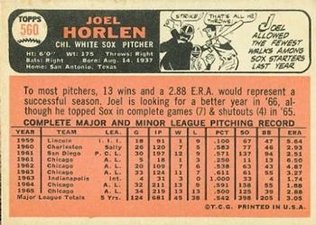 1966 Topps #560 Joel Horlen Back
