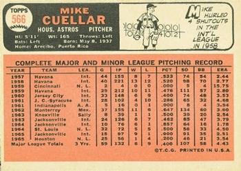1966 Topps #566 Mike Cuellar Back