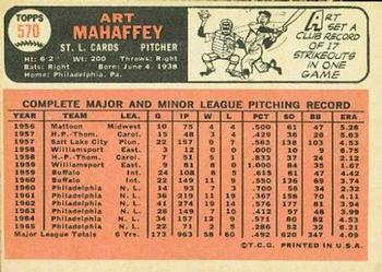 1966 Topps #570 Art Mahaffey Back