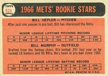 1966 Topps #574 Mets 1966 Rookie Stars (Bill Hepler / Bill Murphy) Back