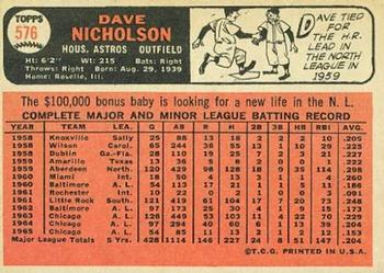 1966 Topps #576 Dave Nicholson Back