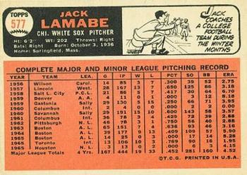 1966 Topps #577 Jack Lamabe Back