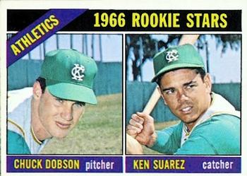 1966 Topps #588 Athletics 1966 Rookie Stars (Chuck Dobson / Ken Suarez) Front