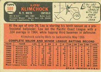 1966 Topps #589 Lou Klimchock Back