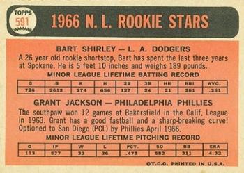1966 Topps #591 NL 1966 Rookie Stars (Bart Shirley / Grant Jackson) Back