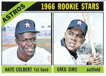 1966 Topps #596 Astros 1966 Rookie Stars (Nate Colbert / Greg Sims) Front