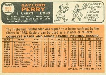 1966 Topps #598 Gaylord Perry Back