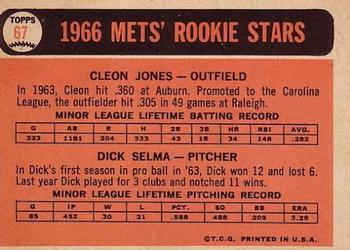 1966 Topps #67 Mets 1966 Rookie Stars (Cleon Jones / Dick Selma) Back