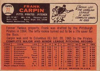 1966 Topps #71 Frank Carpin Back