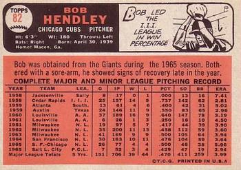 1966 Topps #82 Bob Hendley Back
