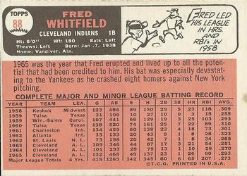 1966 Topps #88 Fred Whitfield Back