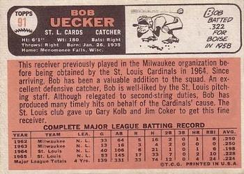 1966 Topps #91 Bob Uecker Back