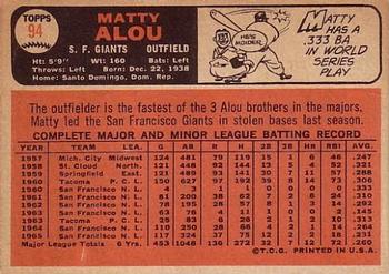 1966 Topps #94 Matty Alou Back