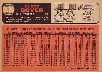 1966 Topps #9 Clete Boyer Back