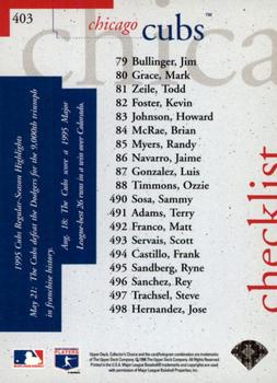 1996 Collector's Choice - Gold Signature #403 Cubs Checklist Back