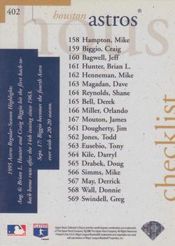 1996 Collector's Choice - Silver Signature #402 Astros Checklist Back