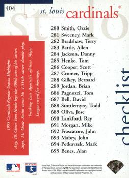 1996 Collector's Choice - Silver Signature #404 Cardinals Checklist Back