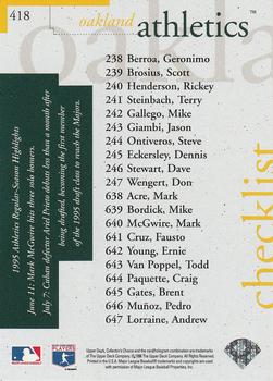 1996 Collector's Choice - Silver Signature #418 Athletics Checklist Back