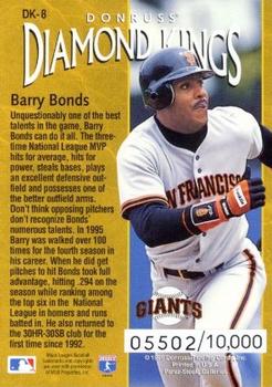 1996 Donruss - Diamond Kings #DK-8 Barry Bonds Back