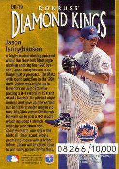 1996 Donruss - Diamond Kings #DK-19 Jason Isringhausen Back