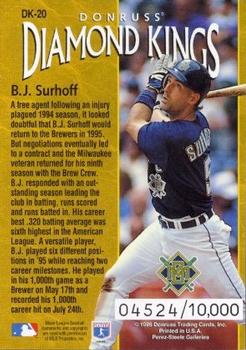 1996 Donruss - Diamond Kings #DK-20 B.J. Surhoff Back