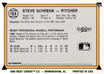1990 Best #104 Steve Schrenk Back