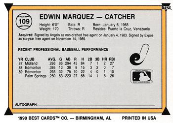 1990 Best #109 Edwin Marquez Back