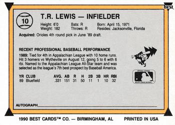 1990 Best #10 T.R. Lewis Back