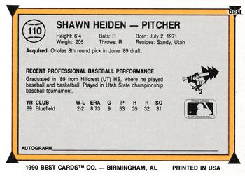 1990 Best #110 Shawn Heiden Back