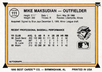 1990 Best #111 Mike Maksudian Back