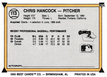 1990 Best #113 Chris Hancock Back