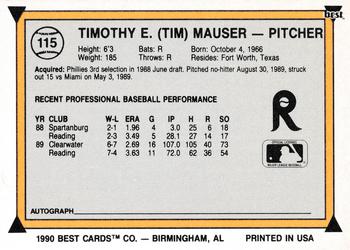 1990 Best #115 Tim Mauser Back