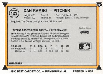 1990 Best #123 Dan Rambo Back