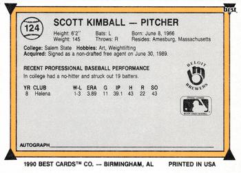 1990 Best #124 Scott Kimball Back