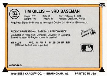1990 Best #134 Tim Gillis Back
