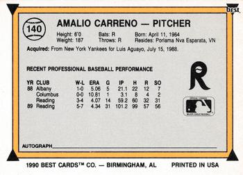 1990 Best #140 Amalio Carreno Back