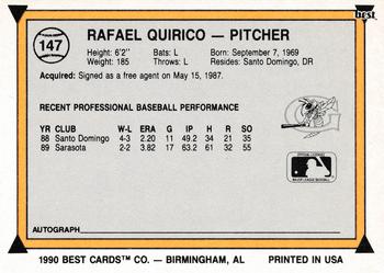 1990 Best #147 Rafael Quirico Back