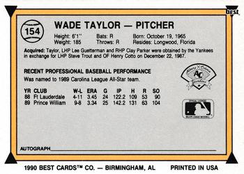 1990 Best #154 Wade Taylor Back