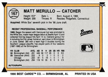 1990 Best #167 Matt Merullo Back