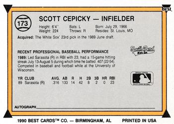 1990 Best #173 Scott Cepicky Back