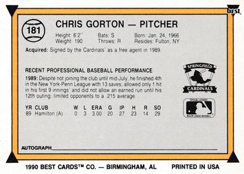 1990 Best #181 Chris Gorton Back