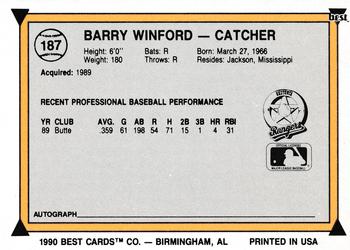 1990 Best #187 Barry Winford Back