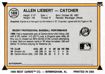 1990 Best #188 Allen Liebert Back