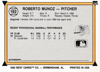 1990 Best #192 Bobby Munoz Back