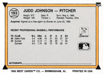 1990 Best #193 Judd Johnson Back
