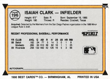 1990 Best #196 Isaiah Clark Back
