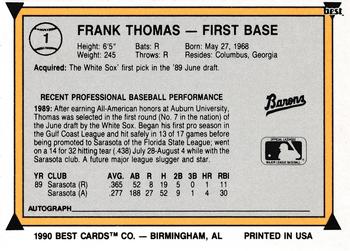 1990 Best #1 Frank Thomas Back